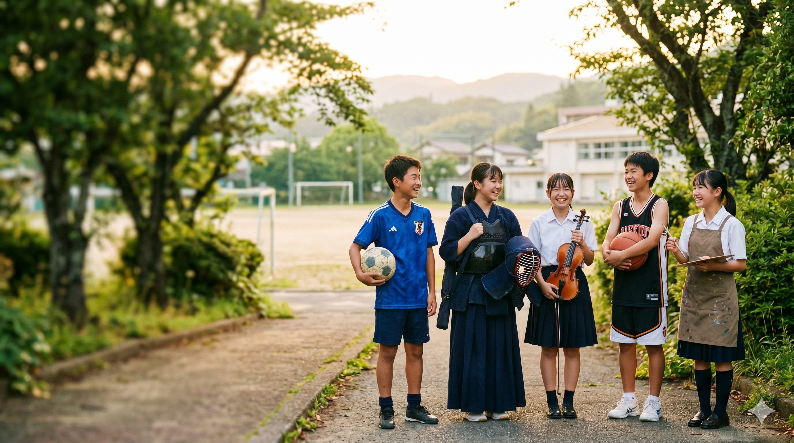 スポーツや文化活動に参加する中学生のイメージ